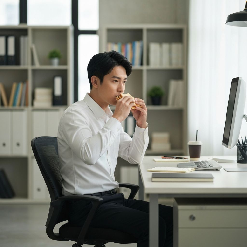 Arbetsplats vid lunchtid